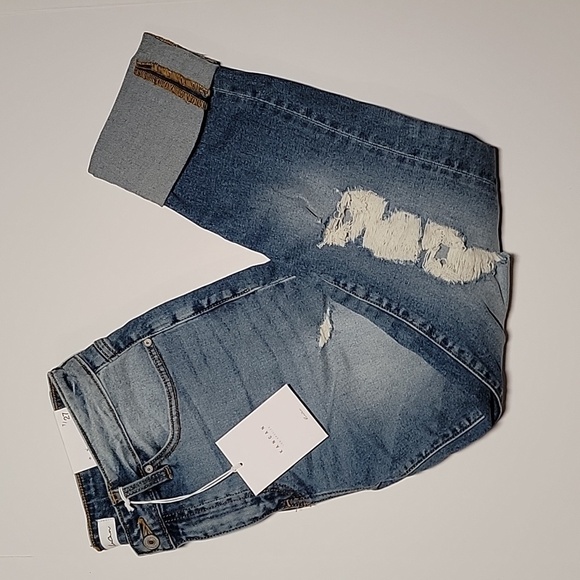 KanCan Blue Jeans Denim Pants Boyfriend Relaxed Distress Cuffed Blue Jeans 7 27 - Picture 7 of 15